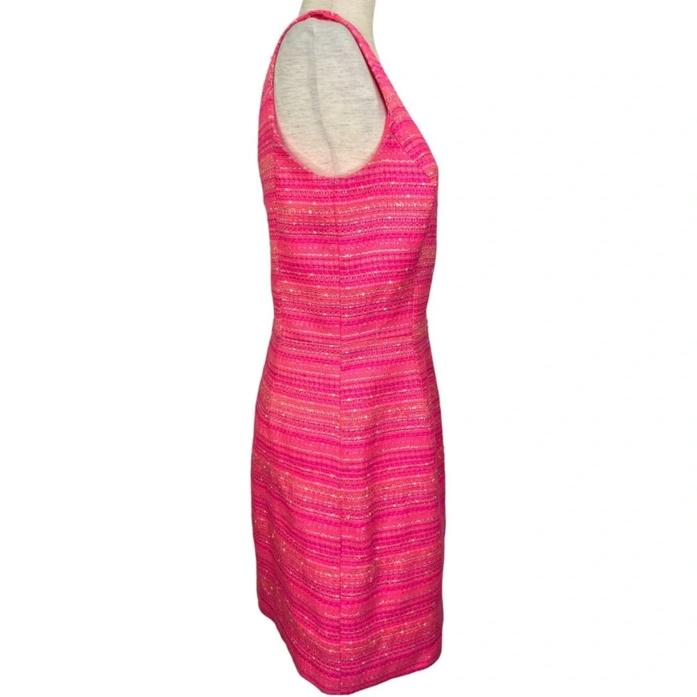 LILLY PULITZER LAIDLEY NEON PINK METALLIC BOUCLE SLEEVELESS DRESS SZ 10 - Picture 4 of 8